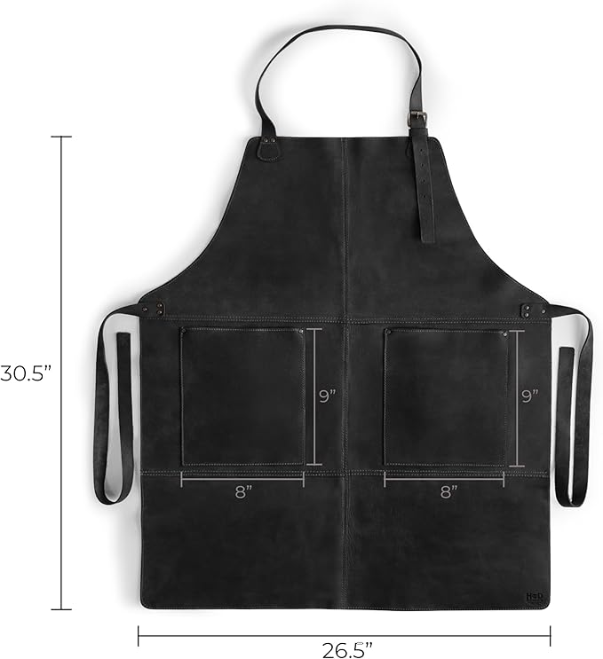 Hide & Drink, Rustic Apron with Large Pockets and Adjustable Straps, Full Grain Leather, Handmade