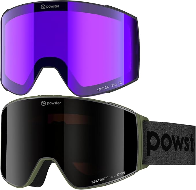 Powster Ski Goggles Snow OTG Snowboard Goggles Magnetic Interchangeable Lens Frameless UV Protection Anti-fog mobile Skating