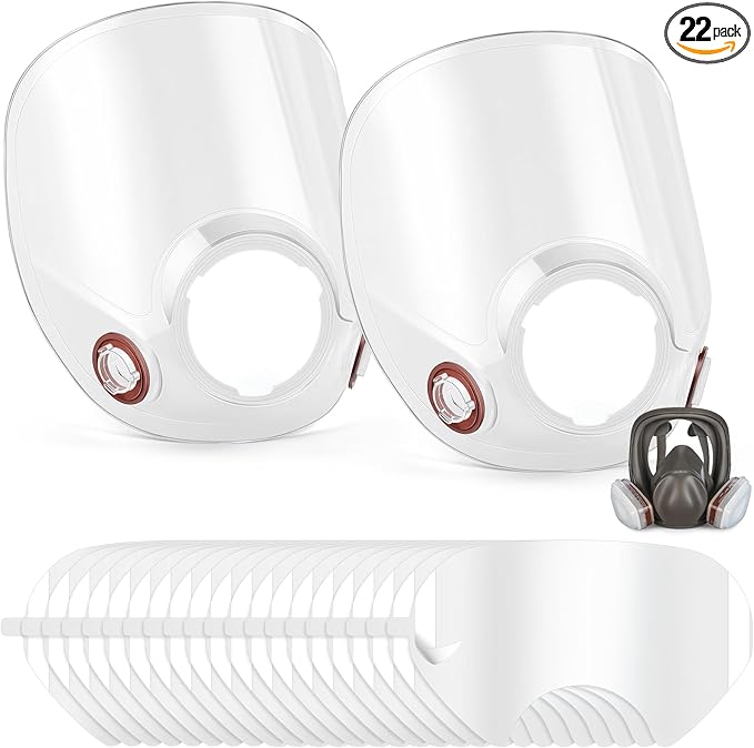 2 Pcs Replacement Parts Lens Compatible with 6000 Series Full Face Respirator and 20 Pcs Peel off Lens Cover Compatible with 6000, 6700, 6800, 6900 Series Full Face Cover, Tool Parts