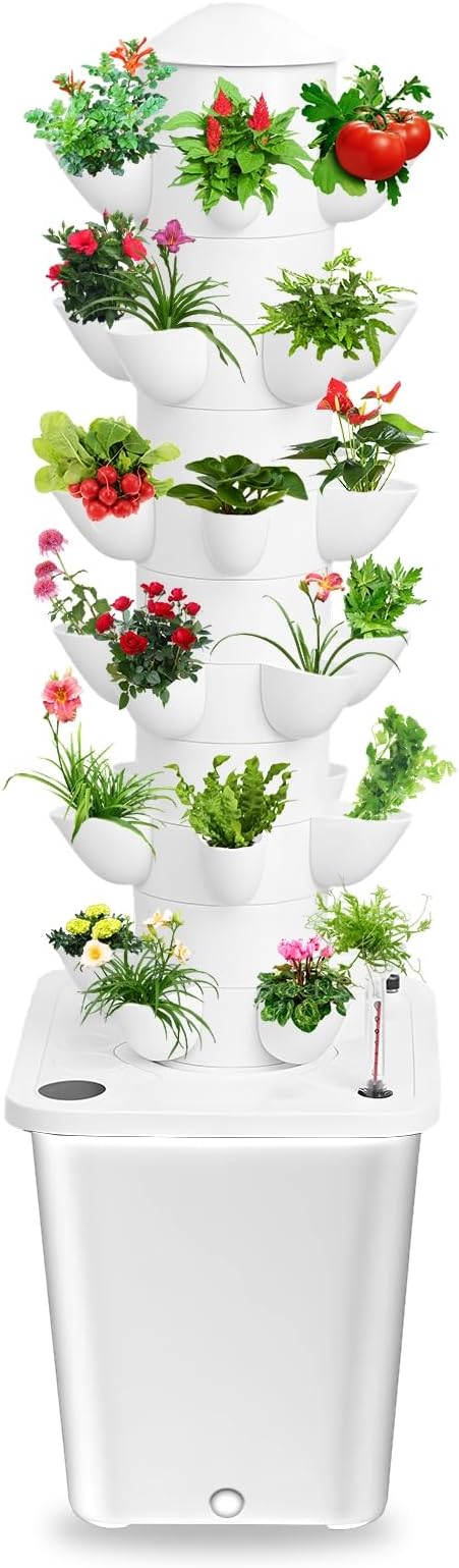 Hydroponics Growing System, 30-Plants Indoor Vertical Tower Garden System Kit, Hydroponic Growing Tower with 10L Tank & Visual Water Level, Hydroponic Germination Kit for Gardening Lover