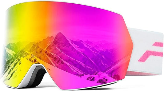 Ski Goggles for Men Women,Frameless UV Protection OTG Anti-fog Snowboard Snow Skating Goggles