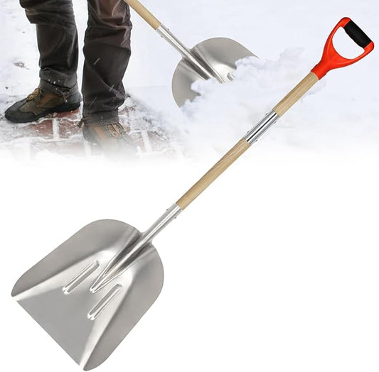 Aluminum Snow Shovel with D Handle,Heavy Duty Metal Scoop Shovel,51.1 Inches Large Capacity Snow Shovel for Driveway,Coal Shovel for Mulch,Moving Feed and Gardening