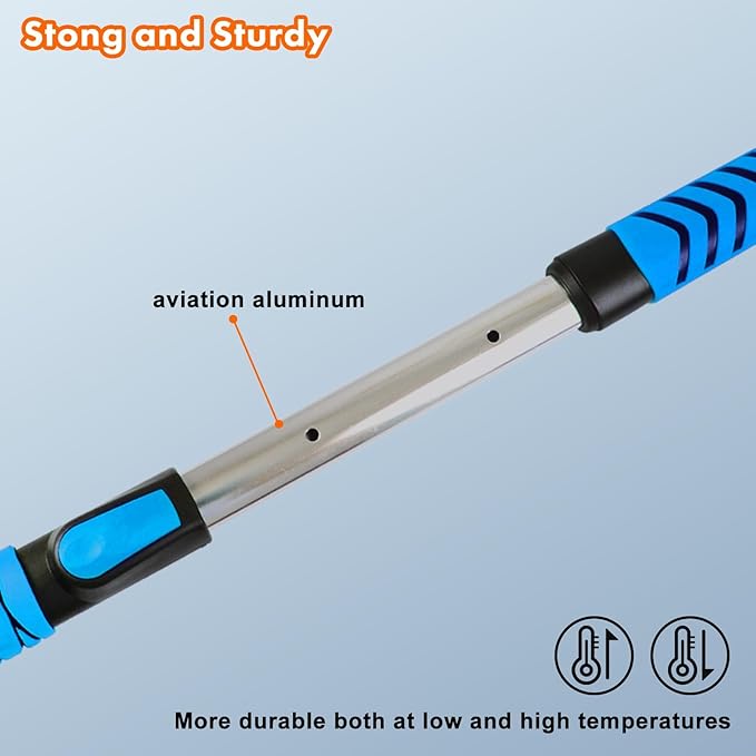 E-SDS 60” Snow Broom Ice Scraper Bendable Snow Remover for Cars with 12.2” Foam Head, Extendable Snow Brush for Car, Truck and SUV, Blue