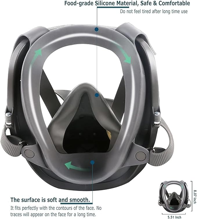 Reusable Full Facepiece, Full Face Cover Protection from Dust and Organic Vapors, Perfect for Paint, Sanding, Polishing, Spraying and Other Work