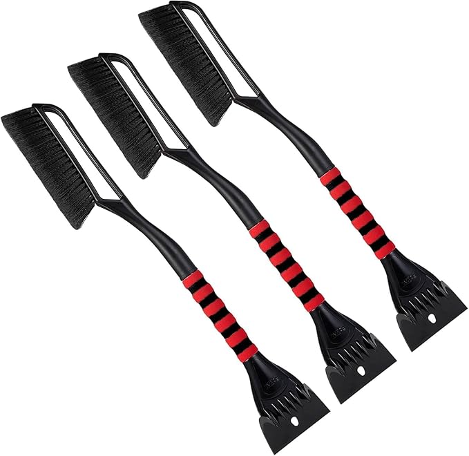 FOVAL 27" Ice Scraper Snow Brush (3 Pack), Wider Snow Scraper(4.73" Width) Snow Removal Car Brush with Comfortable Foam Grip for Cars, Trucks, SUVs, Windshield, Window - Winter Tool