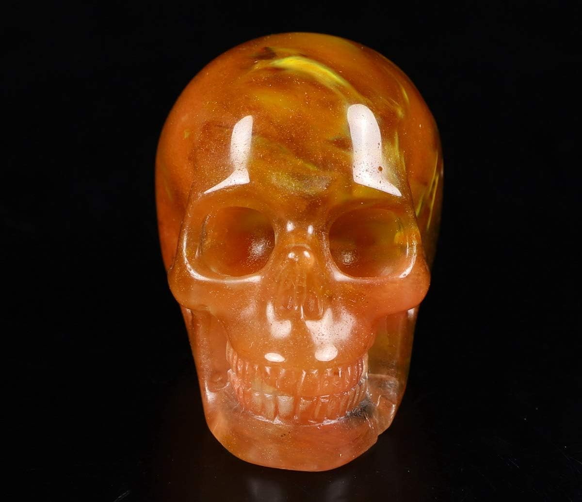 Skullis 2.0” Smelted Quartz Crystal Skull, Hand Carved Gemstone Fine Art Sculpture, Reiki Healing Stone Statue
