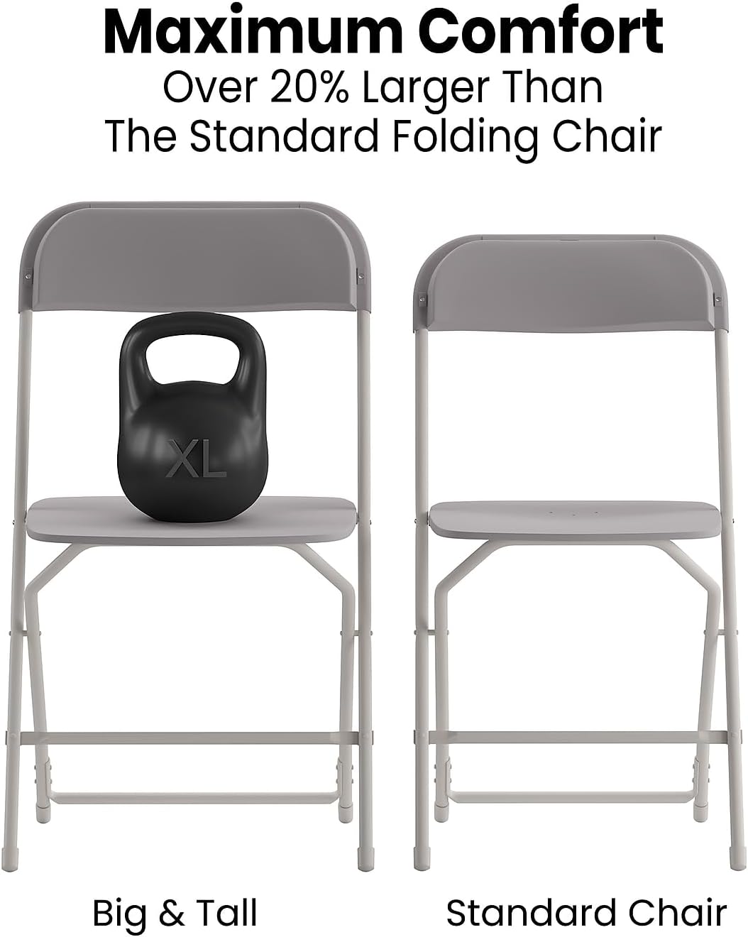 Flash Furniture Hercules Big and Tall Commercial Folding Chair - Extra Wide 650LB. Capacity - Durable Plastic - Gray, 4-Pack