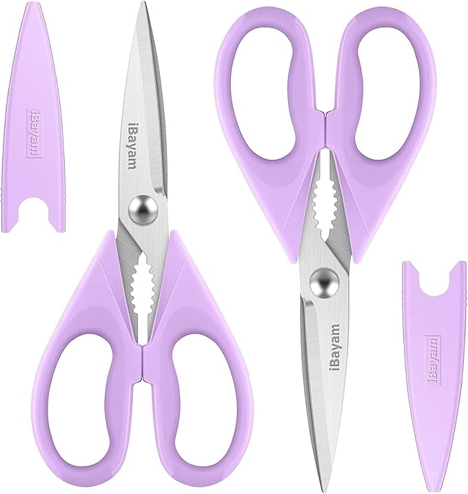 Purple Kitchen Accessories, Pastel Purple Kitchen Utensils, iBayam Heavy Duty Meat Scissors Poultry Shears, Dishwasher Safe Food Cooking Scissors All Purpose Stainless Steel, 2-Pack
