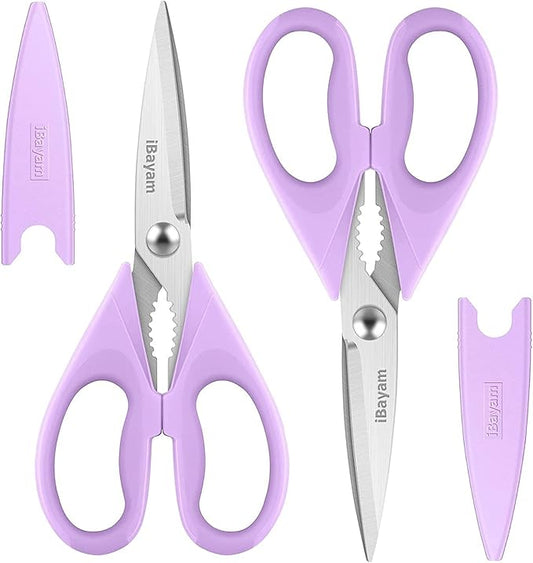 Purple Kitchen Accessories, Pastel Purple Kitchen Utensils, iBayam Heavy Duty Meat Scissors Poultry Shears, Dishwasher Safe Food Cooking Scissors All Purpose Stainless Steel, 2-Pack