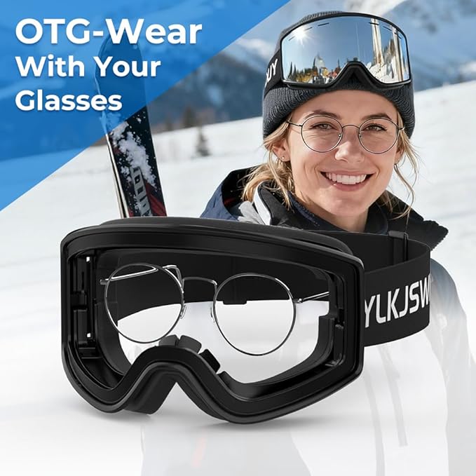 Ski Goggles for Men Women, OTG Snow Goggles, UV Protection Snowboard Goggles for Adult & Youth, Snowmobile, Sledding