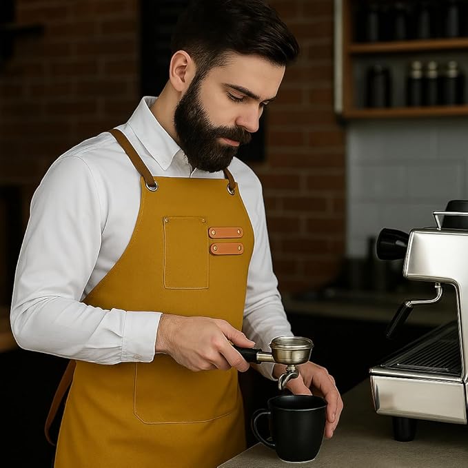 Chef Aprons for Men Canvas Apron with Large Pockets and Adjustable Neck Strap for Cooking,BBQ, Gardening