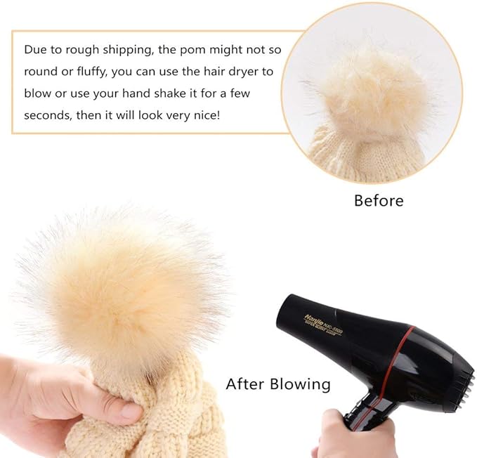 QUEENFUR Women Knit Slouchy Beanie Chunky Baggy Hat with Faux Fur Pompom Winter Soft Warm Ski Cap