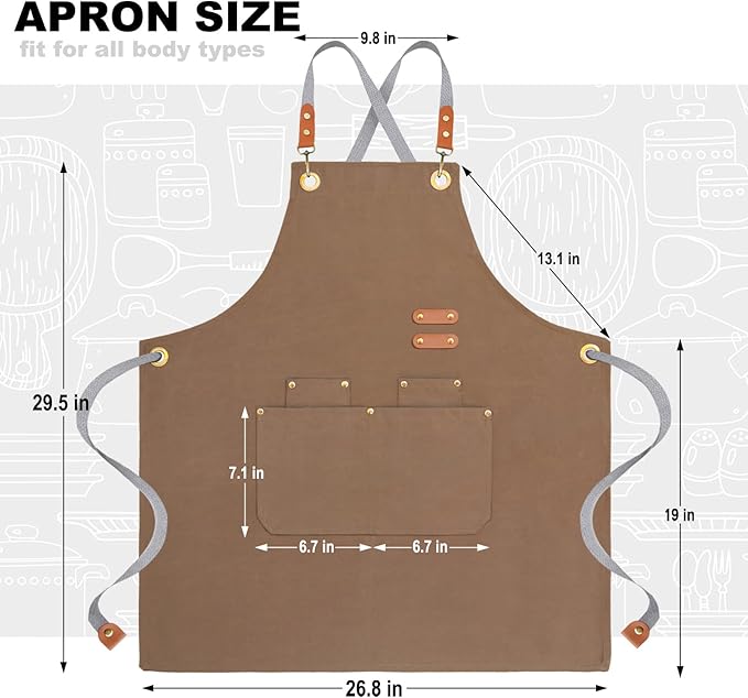 chef apron bib tool apron for man woman cross back straps with 4 pockets for kitchen cooking gardening baking working
