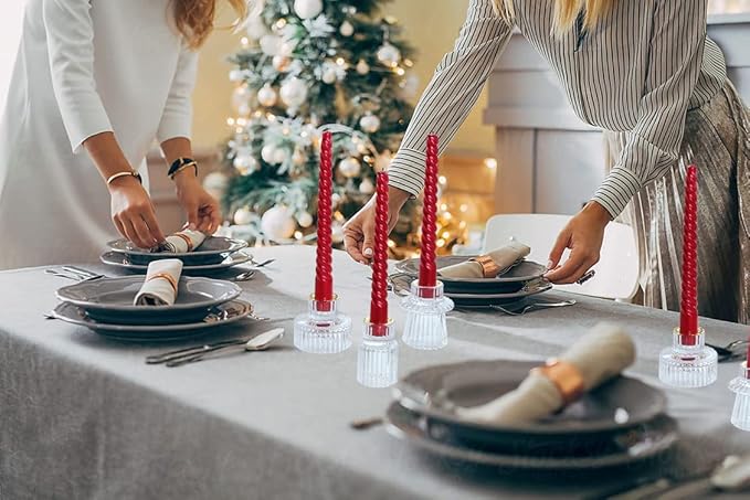 Vixdonos Taper Glass Candlestick Holders Tealight Candle Holders for Table Centerpieces, Wedding Decor and Dinner Party (6 Pcs, Gold Rim Clear)