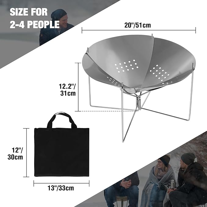 REDCAMP Portable Collapsible Fire Pit - 20 inch Foldable Wood Burning Fire Pit with Storage Bag for Outside Backyard Patio Outdoor Camping Backpacking Beach