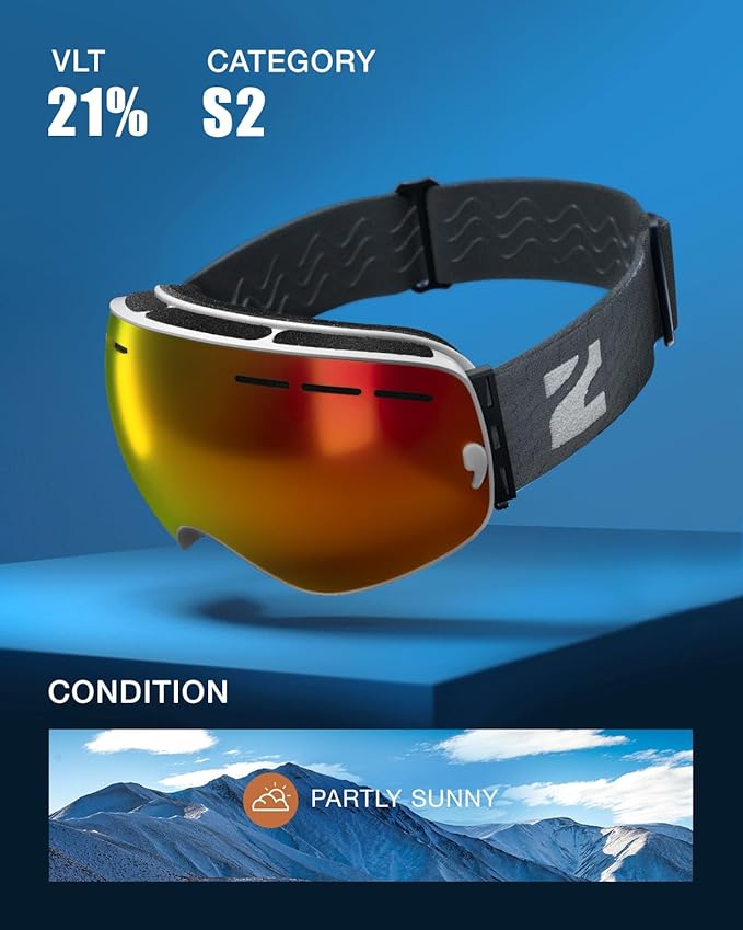 ZIONOR X Ski Goggles - OTG Snowboard Goggles Detachable Lens for Men Women Adult