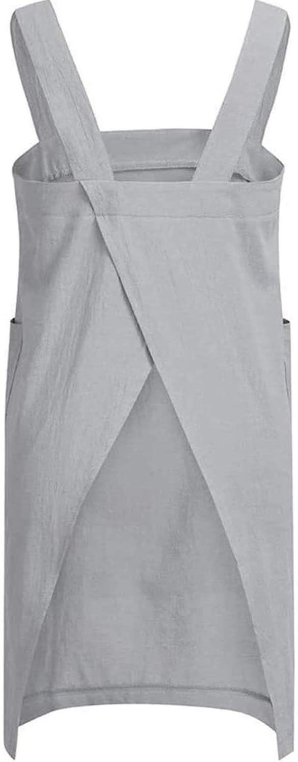 WROLEM Women's Practical Cross Back Pinafore Apron with Large Pockets Home Kitchen,Restaurant,Coffee House,Cooking,Gardening