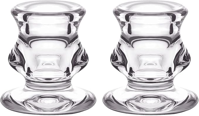 Clear Glass Candlestick Holders, Set of 2 Taper Candle Holders for Wedding, Decoration and Dinning