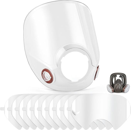 1 Pcs Replacement Parts Lens Compatible with 6000 Series Full Face Respirator and 10 Pcs Peel off Lens Cover Compatible with 6000, 6700, 6800, 6900 Series Full Face Cover, Tool Parts