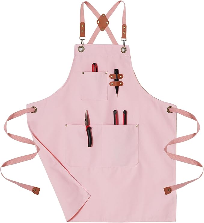 Chef Aprons for Men Canvas Apron with Large Pockets and Adjustable Neck Strap for Cooking,BBQ, Gardening