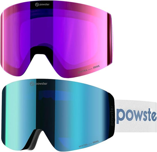 Powster Ski Goggles Snow OTG Snowboard Goggles Magnetic Interchangeable Lens Frameless UV Protection Anti-fog mobile Skating