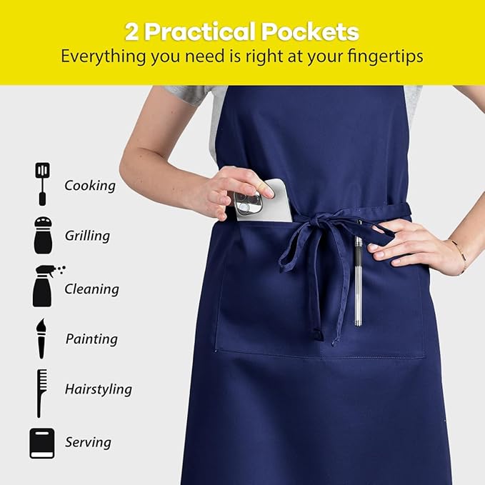 ROTANET Extra Large Apron for Men Adjustable Bib Aprons with 2 Pockets Cooking Kitchen Women Chef Water & Oil Resistant