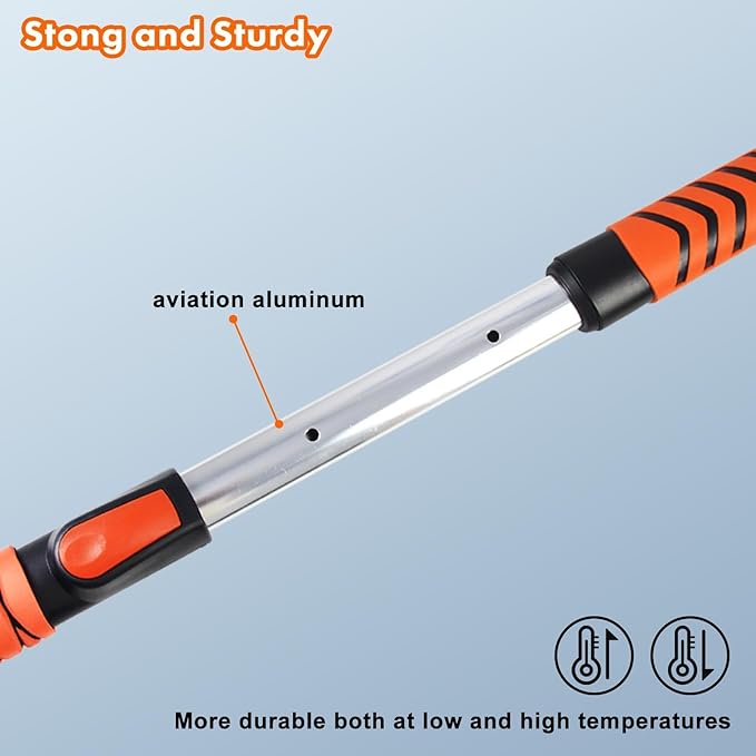 E-SDS 60” Snow Broom Ice Scraper Bendable Snow Remover for Cars with 12.2” Foam Head, Extendable Snow Brush for Car, Truck and SUV (Orange and Black)