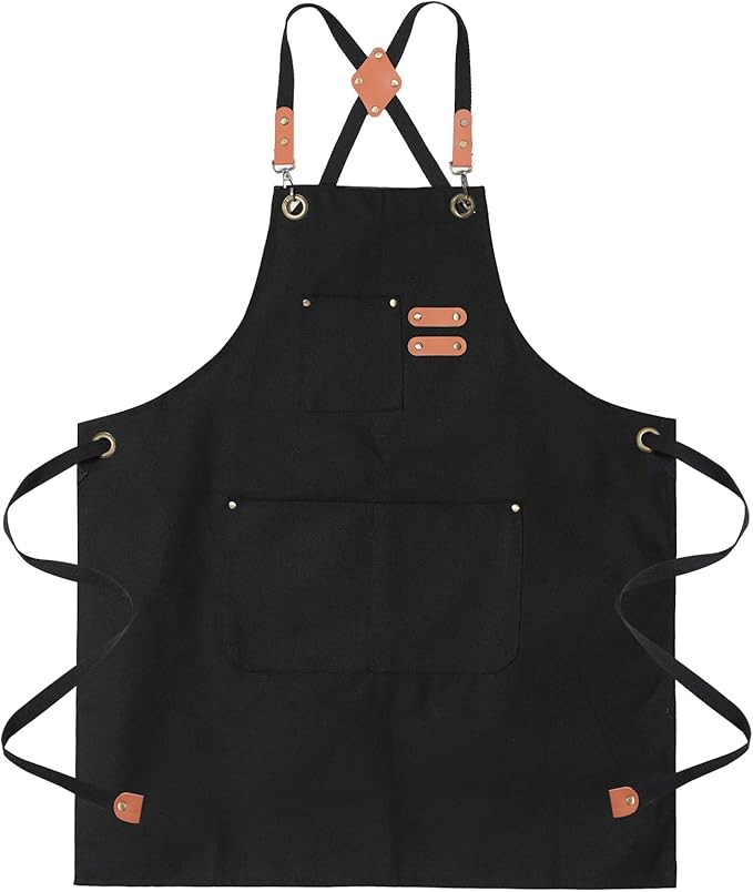 Chef Aprons for Men Canvas Apron with Large Pockets and Adjustable Neck Strap for Cooking,BBQ, Gardening