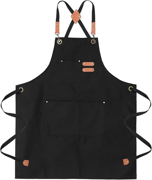 Chef Aprons for Men Canvas Apron with Large Pockets and Adjustable Neck Strap for Cooking,BBQ, Gardening