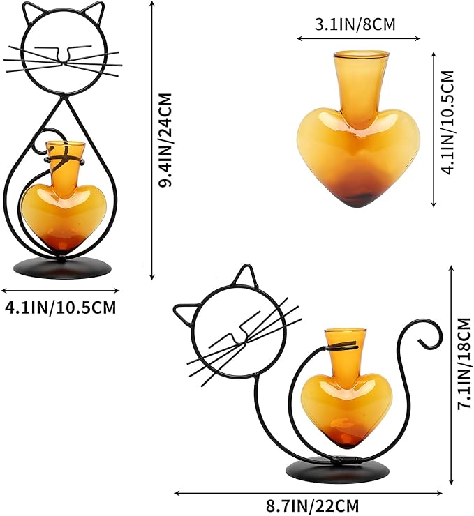Plant Terrarium Plants Propagation Station Cat Lover Gifts for Women Home Office Decor Cat Desk Accessories