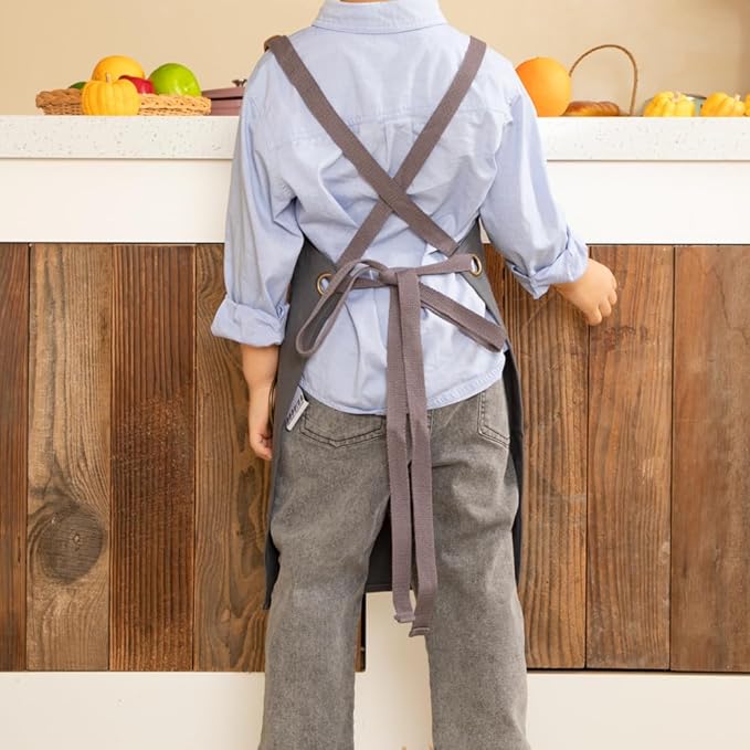 NEOVIVA Heavy Duty Work Apron for Kid Boys with Pockets and Adjustable Cross-back Straps