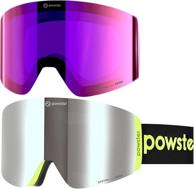 Powster Ski Goggles Snow OTG Snowboard Goggles Magnetic Interchangeable Lens Frameless UV Protection Anti-fog mobile Skating
