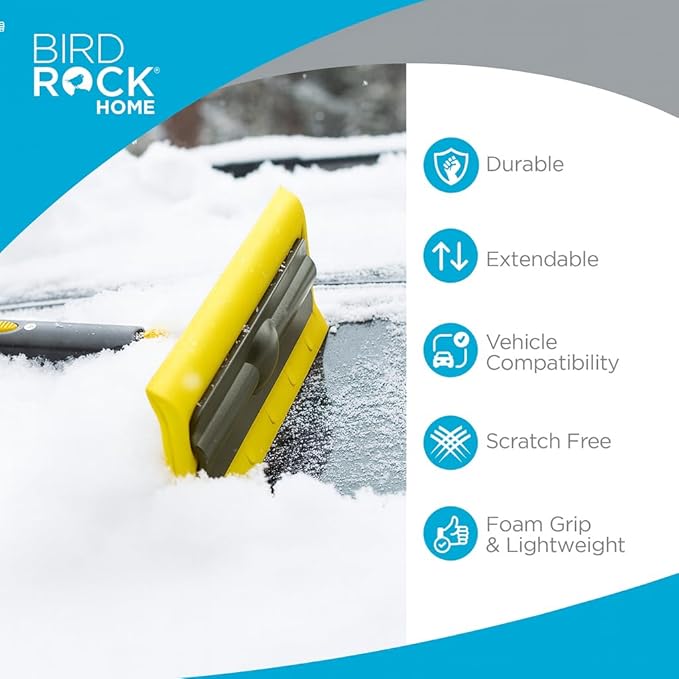 BIRDROCK HOME 39" Extendable Car Snow Brush with Detachable Wide Ice Scraper | 14" Foam Head for Windshield & Paint Safety | Lightweight Body, Ergonomic Grip | Ideal for Cars SUV & Small Trucks Yellow