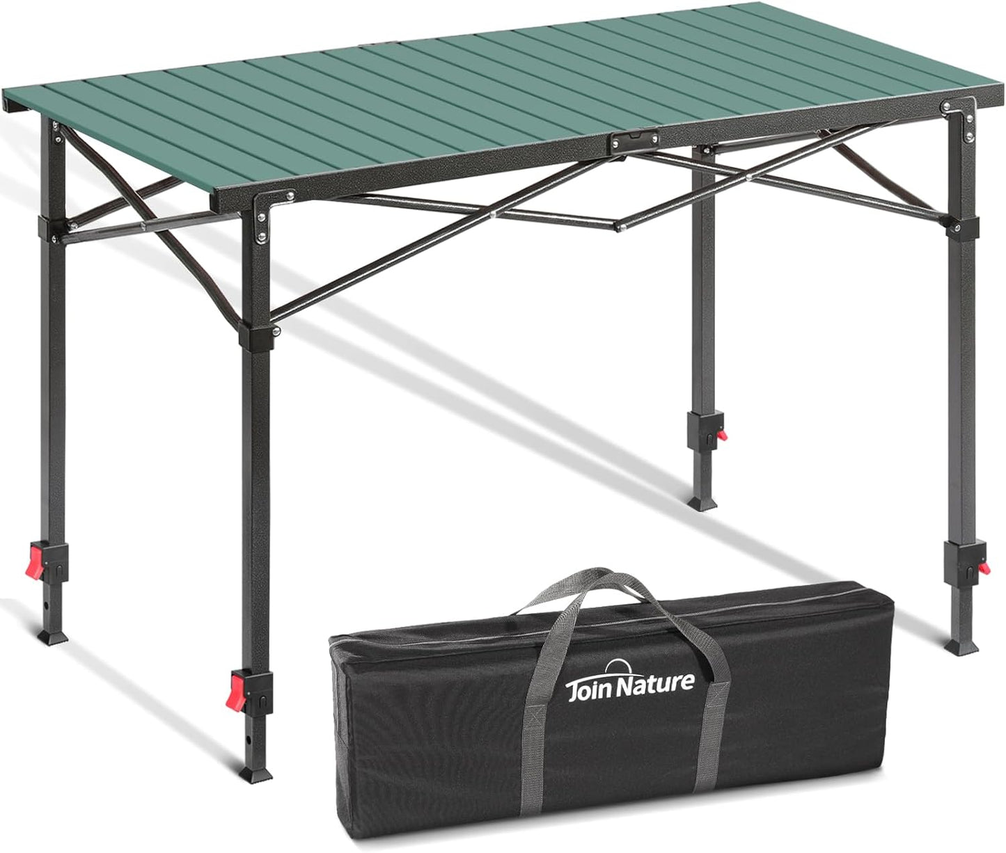 Portable Outdoor Adjustable Height Camping Table, Large for 2-6 Person, Foldable Roll-up Aluminum Camp Table with Carry Bag for Picnic, Camp, Sturdy, Stable, Loads 220 Lbs (Green)
