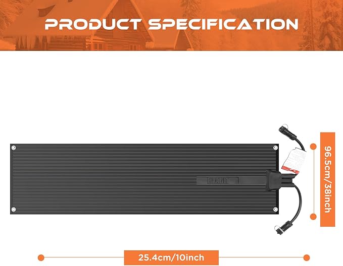 HEATIT Heated Snow Melting Mats, Heated Outdoor Rubber Mats for Stairs, Snow Melting and Ice Melting Mats for Sidewalks (10" X 38")