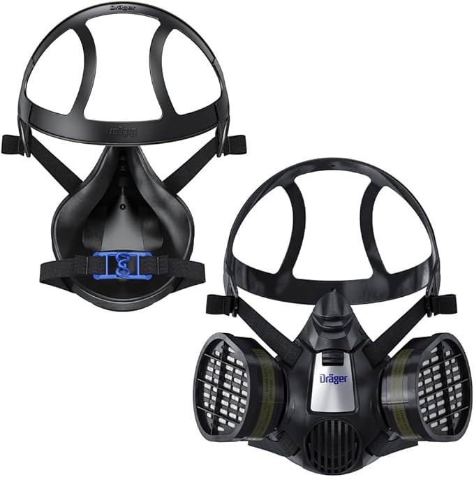 Dräger X-plore 3500 Half-Face Respirator Mask + 2x Multi-Gas Cartridge (OV/AG/HF/FM/CD/AM/MA/HS), NIOSH-Certified, Reusable Professional Respiratory Protection Kit