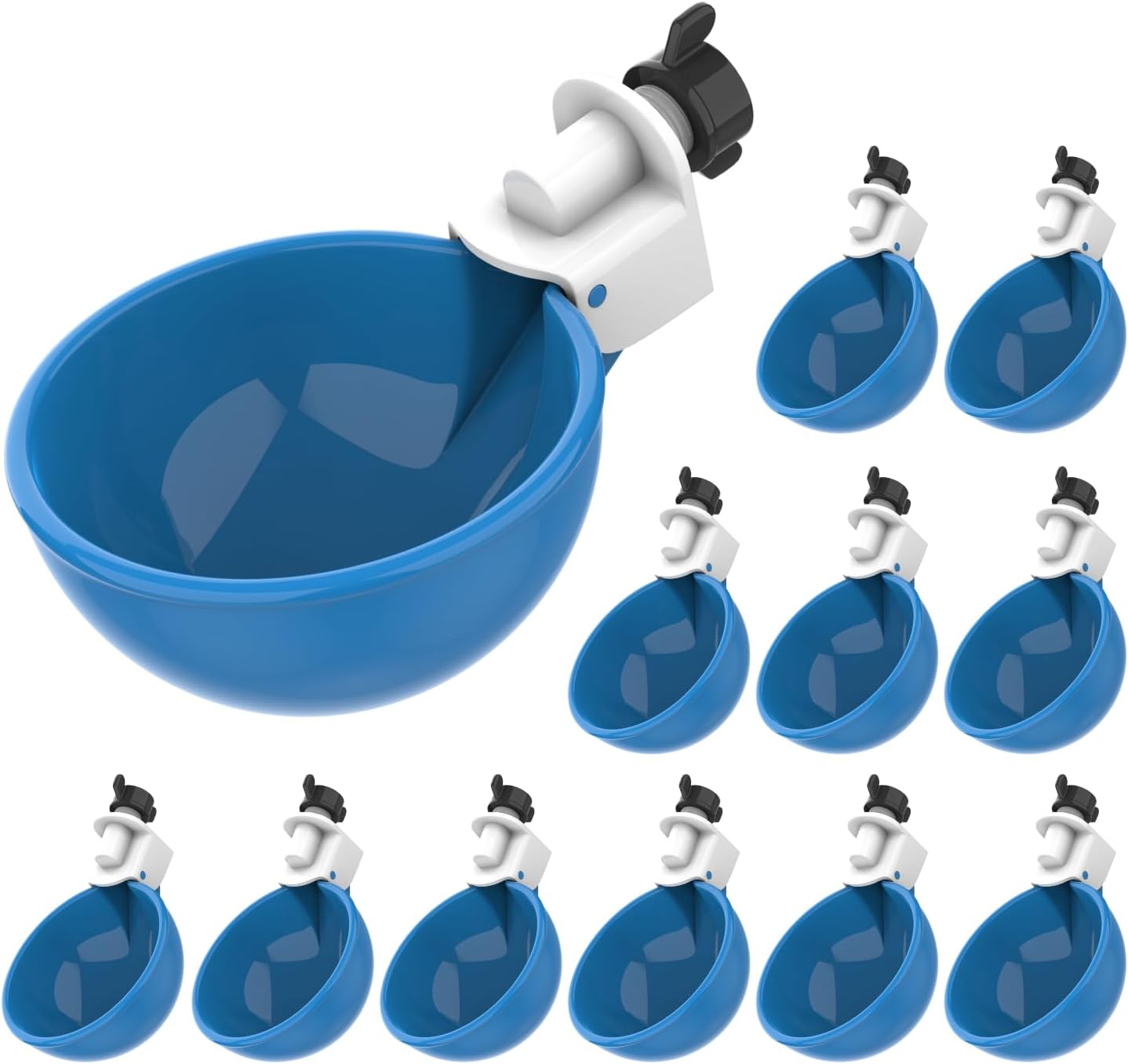Lil Clucker - Blue Large Automatic Chicken Waterer Cups Suitable for Ducks, Geese, Turkeys, and Bunny Rabbit - Water Feeder Kit - Poultry Waterer - Pack of 12