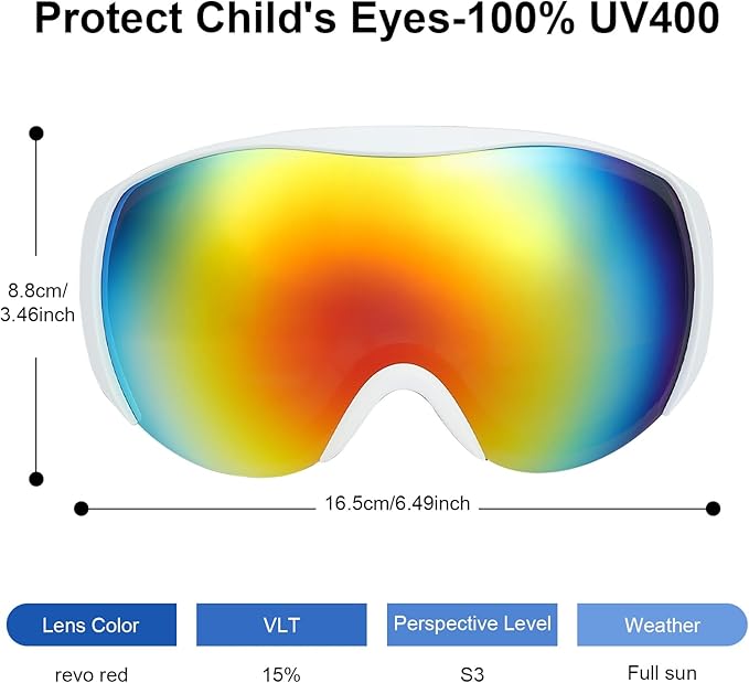 OTG Kids Ski Goggles Kids Snowboard Goggles for Boys Girls Toddler Youth Kid Snow Goggles Anti-Fog UV400 Protection