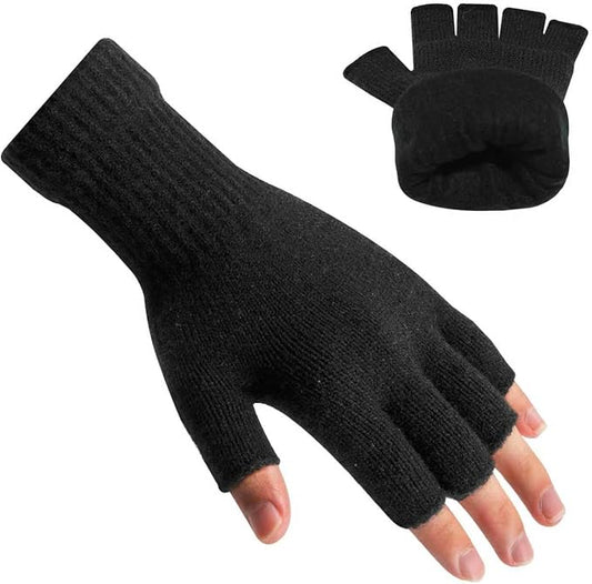 Rahhint Alpaca Wool Fingerless Gloves for Men Women Double-Layer Winter Gloves Warm Windproof Knitted for Typing Driving