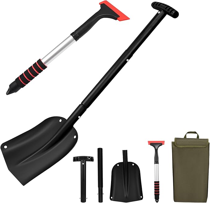 Car Shovel Snow Kit，Aluminium Collapsible Snow Shovel & Extendable Ice Scrapers for Car Windshield with Foam Grip，Snow Car Shovel for Car, Trucks, SUV, Vehicles