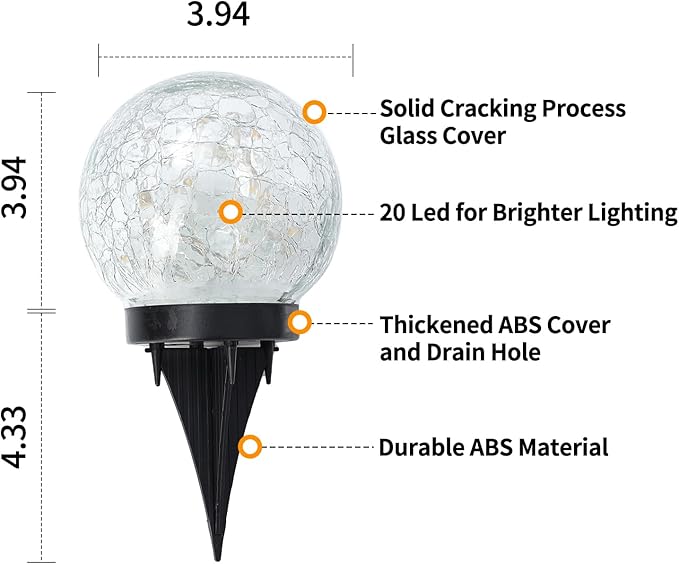 Solar Globe Lights Outdoor Waterproof-Solar Balls Garden-Cracked Glass Ball Solar Lights Outdoor-Solar Orbs Outside-Outdoor Decorations Patio & Yard Lawn Backyard Decor (GUO-XBQ-5-5-5)