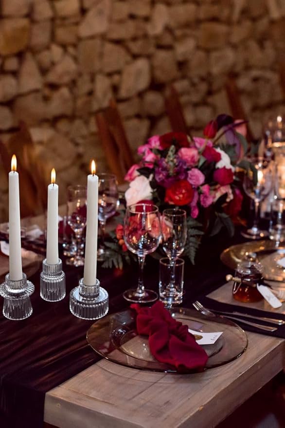 Vixdonos Glass Candlestick Holders Tealight Candle Holders for Table Centerpieces, Wedding Decor and Dinner Party (6 Pcs, Clear)