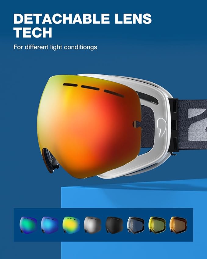 ZIONOR X Ski Goggles - OTG Snowboard Goggles Detachable Lens for Men Women Adult