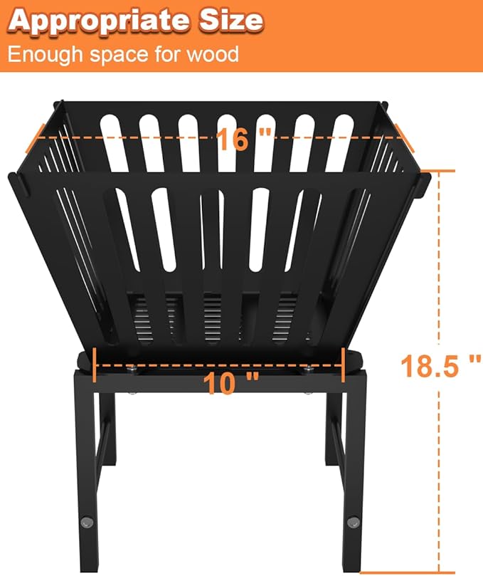 Outdoor Fire Pit — 17 Inch Portable with Storage Bag for Camping, Patio Heating, Picnic and BBQ, Trapezoid Vertical Hollow, Black