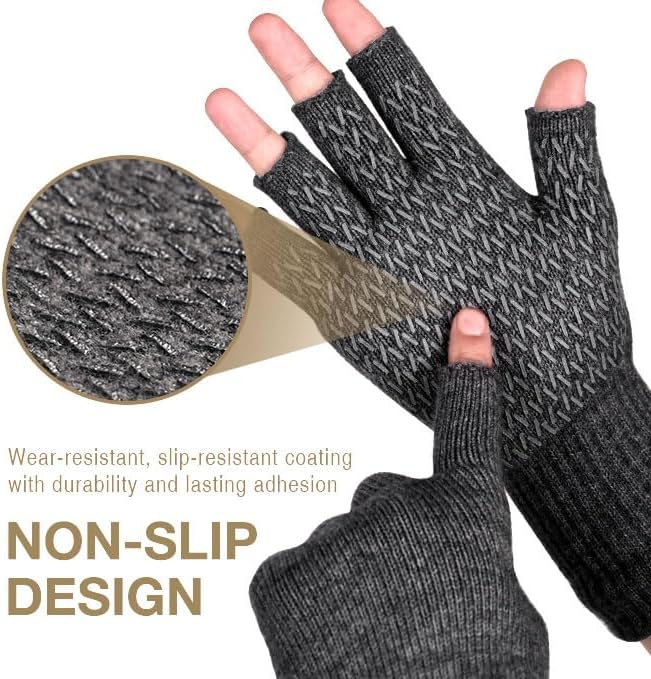 Rahhint Alpaca Wool Fingerless Gloves for Men Women Double-Layer Winter Gloves Warm Windproof Knitted for Typing Driving