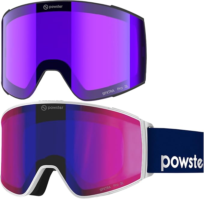Powster Ski Goggles Snow OTG Snowboard Goggles Magnetic Interchangeable Lens Frameless UV Protection Anti-fog mobile Skating