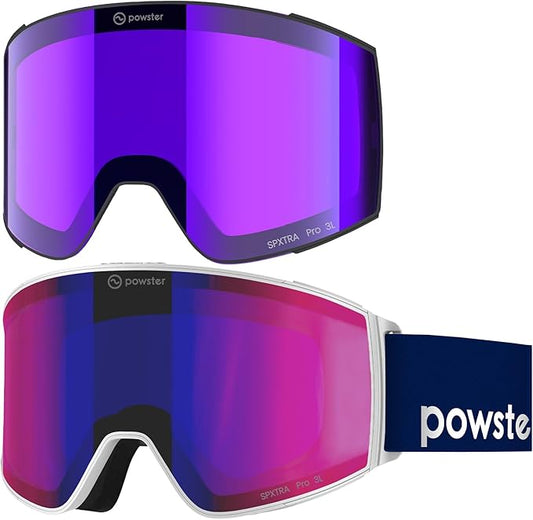 Powster Ski Goggles Snow OTG Snowboard Goggles Magnetic Interchangeable Lens Frameless UV Protection Anti-fog mobile Skating