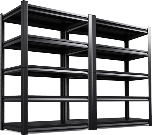 Garage Shelving 2500lb Heavy Duty Shelving Adjustable Metal Shelvings Garage Storage Shelves 5 Tier Utility Shelvin Unit Metal Shelf Rack for Basement Industrial Black 72''H*35.4''W*15.7''D,2 Pack