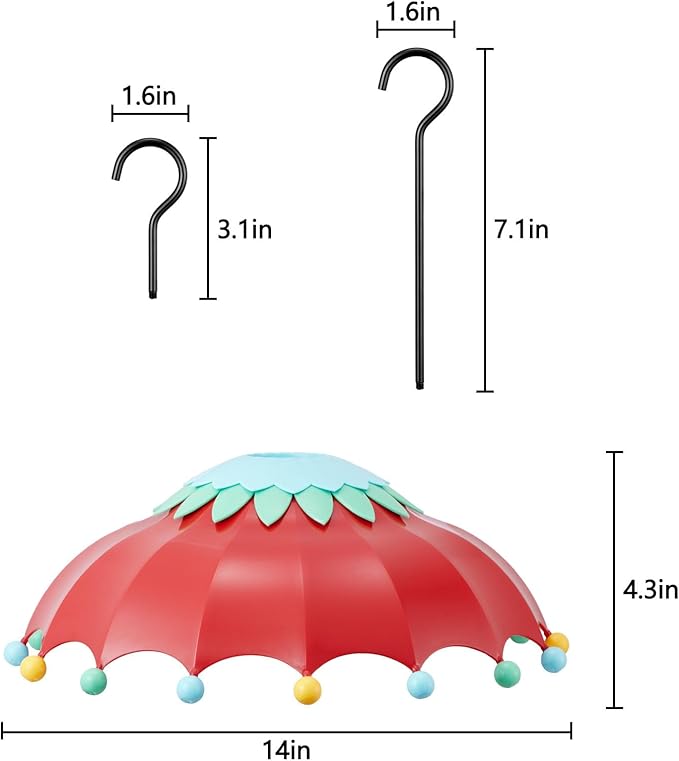 Baffle for Bird Feeder Cover with 3 Hooks, Suitable for Hummingbird Feeders, Built-in Moat, Protective Rain Cover, 14 inches, Purple