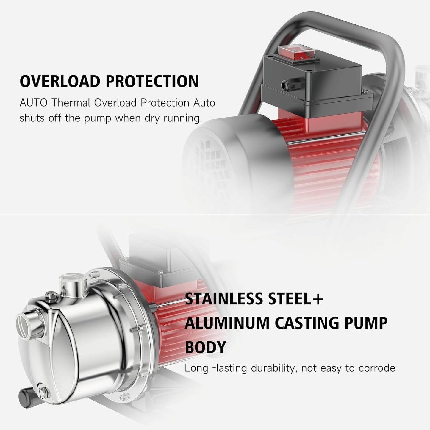 1.6HP Shallow Well Pump, 1300GPH Shallow, Portable water, for Garden Farm Irrigation Lawn, Sprinkler System, transfer pump Remove Standing Water, Landscape Fountain.